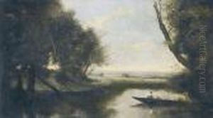 Flusslandschaft Mit Boot. by Jean-Baptiste-Camille Corot