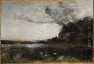 Une Tour Au Loin. Effet Du Soir by Jean-Baptiste-Camille Corot