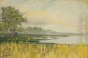 Estuary View With Figure by Jean-Baptiste-Camille Corot