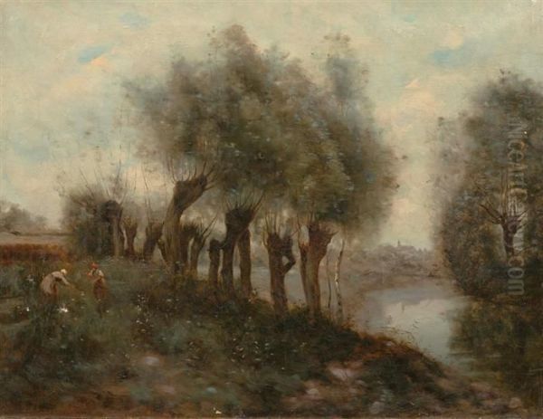 Flusslandschaft Mit Zwei Figuren. - view 1