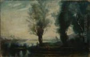 A Woodedlake Scene by Jean-Baptiste-Camille Corot