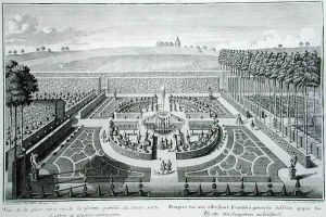 View of the topiary garden beside the grotto Geibach by Salomon Kleiner