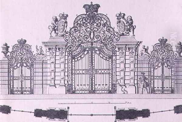 Plan and elevation of the entrance gates to Schloss Belvedere in Vienna probably designed by Johann George Oegg - view 1