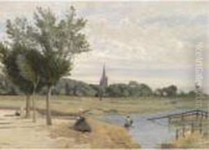 L'abreuvoir; Vue Prise Pres Des Remparts, Avec La Tour De Lalanterne, La Rochelle by Jean-Baptiste-Camille Corot