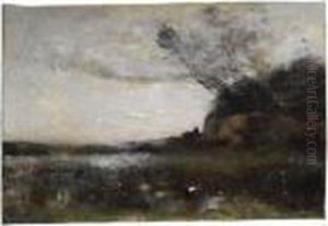 Une Tour Au Loin. Effet Dusoir by Jean-Baptiste-Camille Corot