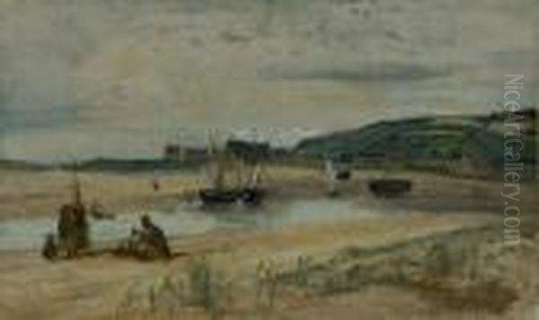 Plage De Sable Avec Bateaux Et Pecheurs, Sainte-adresse. - view 1