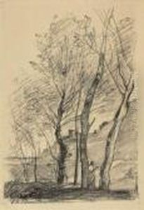 La Lecture Sous Les Arbres. by Jean-Baptiste-Camille Corot