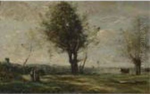 La Rencontre Au Bord Du Chemin by Jean-Baptiste-Camille Corot