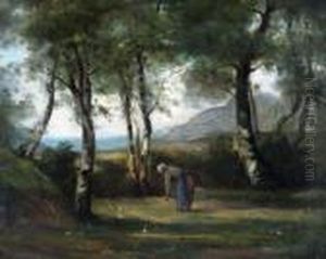 Woman Gathering Mushrooms In Woods