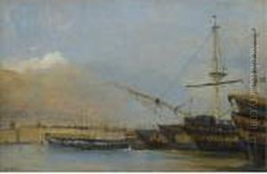 Toulon, Vaisseaux De Guerre Desarmes by Jean-Baptiste-Camille Corot