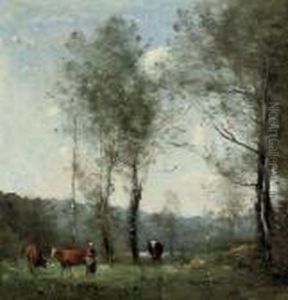 Ville D'avray, Gardeuse De Vaches by Jean-Baptiste-Camille Corot