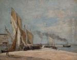 Voiliers Dans Le Port De Honfleur by Jean-Baptiste-Camille Corot