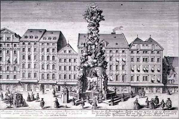 View of the Pestsaule the Plague Column commissioned by Emperor Leopold I to commemorate Viennas deliverance from the plague of 1679 devised by the Jesuits and executed by Matthias Rauchmiller Lodovico Burnacini and Johann Bernhard Fisher von Erlach - view 1