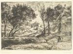 Souvenir De Toscane. Etching by Jean-Baptiste-Camille Corot