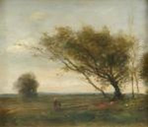 Follower Of
Jean-baptiste-camille Corot Landscape With Two Figures And A Group Of
Windswepttrees by Jean-Baptiste-Camille Corot