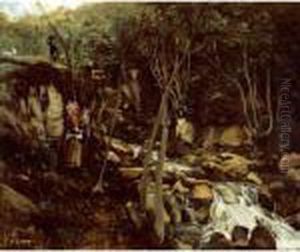Lormes - Un Torrent Avec Une Chevriere Debout, Filant by Jean-Baptiste-Camille Corot