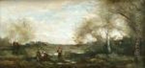 Manner Of Jean Baptiste Camille Corot Landscape With Figures - view 1