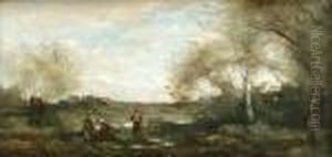 Manner Of Jean Baptiste Camille Corot Landscape With Figures by Jean-Baptiste-Camille Corot