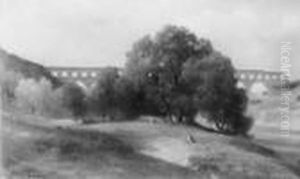 Campagnalandschaft Mit Einem Aquadukt. by Jean-Baptiste-Camille Corot