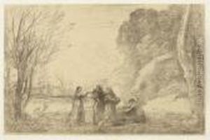 Famille A La Terracine by Jean-Baptiste-Camille Corot