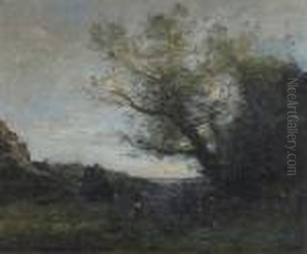 A Figure In A Wooded Landscape - view 1