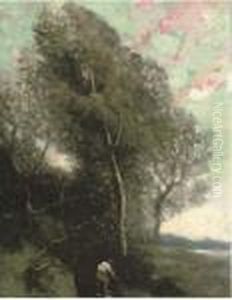 Figure In A Wooded Landscape by Jean-Baptiste-Camille Corot