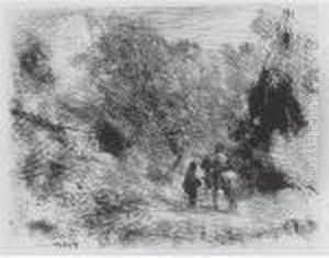 Le Cavalier En Foret Et Le Pieton by Jean-Baptiste-Camille Corot