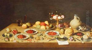 Still Life with Fruit and Flowers on a Table by Jan van Kessel