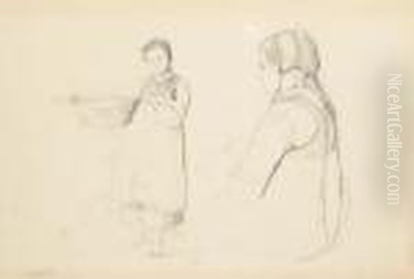 A Girl Holding A Basket, And The Same Seated Girl In Profile To Theleft, Half-length - view 1