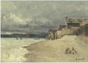Maisons De Pecheurs Au Bord De La Mer by Jean-Baptiste-Camille Corot