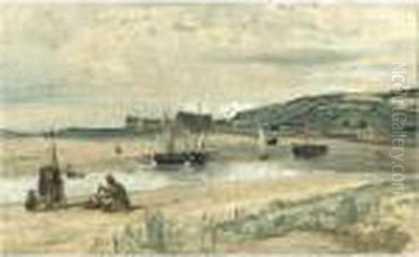 Plage De Sable Avec Bateaux Et Pecheurs (sainte-adresse) - view 1