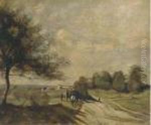A Horse And Cart On A Country Road by Jean-Baptiste-Camille Corot