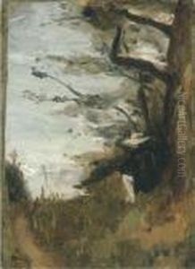 Un Homme Assis Sous Un Arbre by Jean-Baptiste-Camille Corot