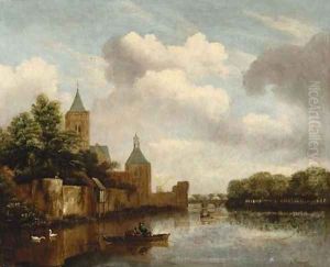 Fishermen in a punt outside the walls of Amsterdam