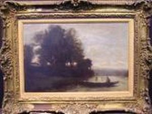 Riverscape With Punt by Jean-Baptiste-Camille Corot
