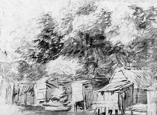 A wooded Landscape with Huts by the Water - view 1