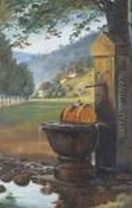 Landschaftsstudie Mit Brunnen. by Jean-Baptiste-Camille Corot