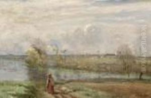 Jeune Fille Lisant Au Bord De L'eau by Jean-Baptiste-Camille Corot