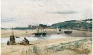 Plage De Sable Avec Bateaux Et Pecheurs, Sainte-adresse by Jean-Baptiste-Camille Corot