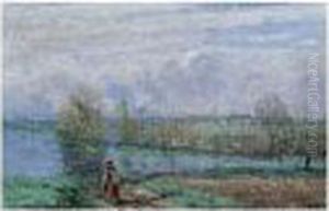 L'inondation Ou Jeune Femme Dans Un Paysage by Jean-Baptiste-Camille Corot
