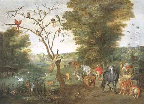 Noah herding animals towards the Ark - view 1