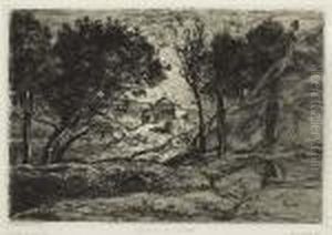 Souvenir De Toscane>. by Jean-Baptiste-Camille Corot