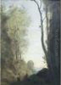 Soir Dans Une Gorge Boisee. by Jean-Baptiste-Camille Corot