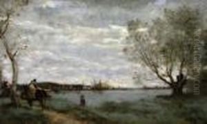 Paysannes Et Ane En Baie De Somme by Jean-Baptiste-Camille Corot