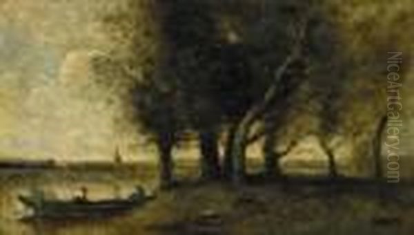 Barque A La Rive, Au Pied D'un Groupe D'arbres - view 1