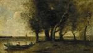 Barque A La Rive, Au Pied D'un Groupe D'arbres by Jean-Baptiste-Camille Corot