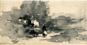 A Woman In A Landscape. by Jean-Baptiste-Camille Corot