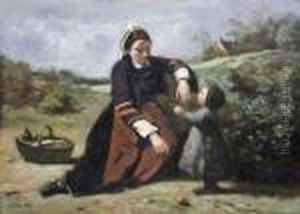 Bretonne Avec Sa Petite Fille by Jean-Baptiste-Camille Corot