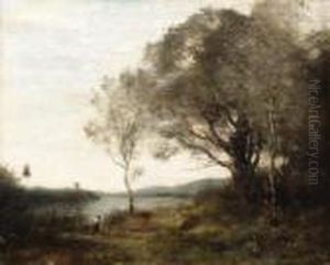 La Tour Au Bord De L'etang by Jean-Baptiste-Camille Corot
