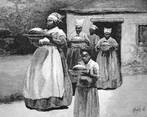 Until dinner began to come in across the yard slaves carry a prepared meal from a cookhouse to a plantation mansion by Edward Windsor Kemble